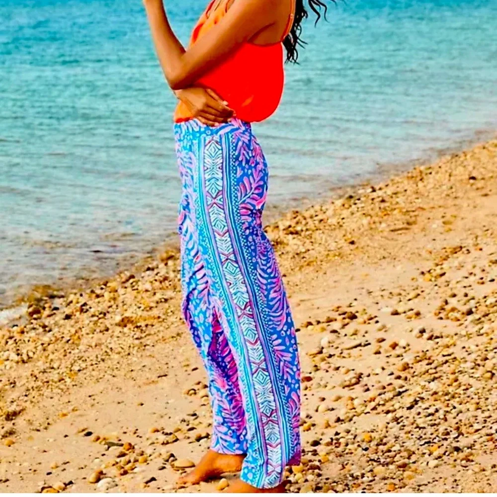 NWT Lilly Pulitzer Bal Harbour Mid Rise Palazzo Womens Pants Pundy Blue - Picture 3 of 9